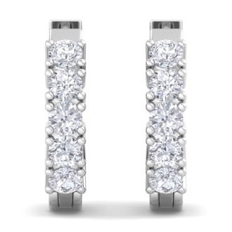 1/2 Carat Diamond Mens Hoop Earrings In 14 Karat White Gold