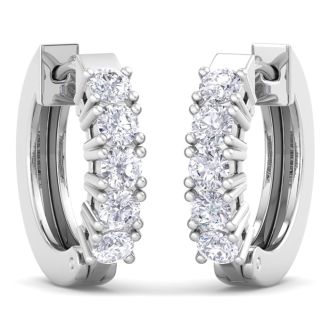 1/2 Carat Diamond Mens Hoop Earrings In 14 Karat White Gold