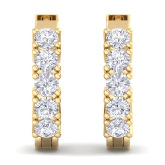 1/2 Carat Diamond Mens Hoop Earrings In 14 Karat Yellow Gold