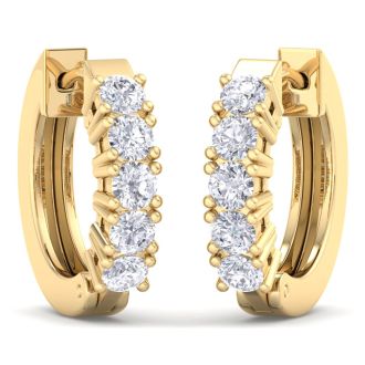 1/2 Carat Diamond Mens Hoop Earrings In 14 Karat Yellow Gold