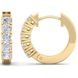 1/2 Carat Diamond Mens Hoop Earrings In 14 Karat Yellow Gold