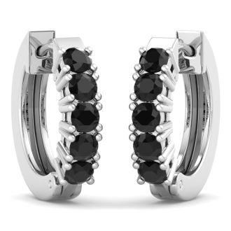 1/2 Carat Black Diamond Mens Hoop Earrings In 14 Karat White Gold