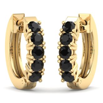 1/2 Carat Black Diamond Mens Hoop Earrings In 14 Karat Yellow Gold