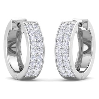 1/2 Carat Diamond Mens Hoop Earrings In 14 Karat White Gold