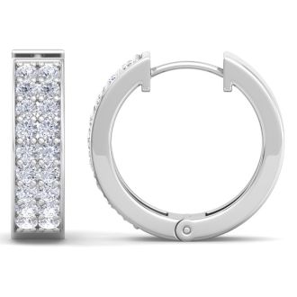 1/2 Carat Diamond Mens Hoop Earrings In 14 Karat White Gold