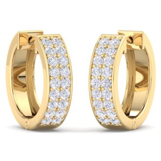 1/2 Carat Diamond Mens Hoop Earrings In 14 Karat Yellow Gold