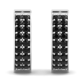 1/2 Carat Black Diamond Mens Hoop Earrings In 14 Karat White Gold