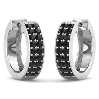 1/2 Carat Black Diamond Mens Hoop Earrings In 14 Karat White Gold