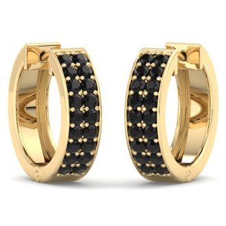 1/2 Carat Black Diamond Mens Hoop Earrings In 14 Karat Yellow Gold