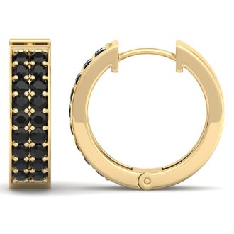 1/2 Carat Black Diamond Mens Hoop Earrings In 14 Karat Yellow Gold