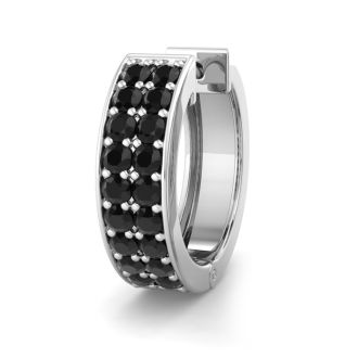 1/4 Carat Black Diamond Single Mens Hoop Earring In 14 Karat White Gold