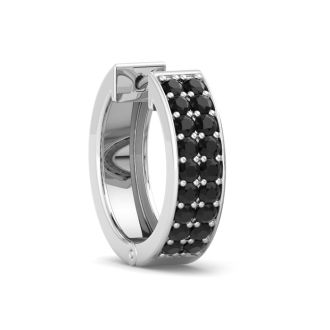 1/4 Carat Black Diamond Single Mens Hoop Earring In 14 Karat White Gold