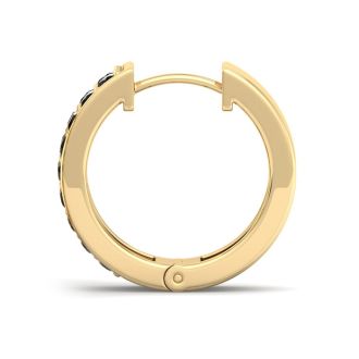 1/4 Carat Black Diamond Single Mens Hoop Earring In 14 Karat Yellow Gold