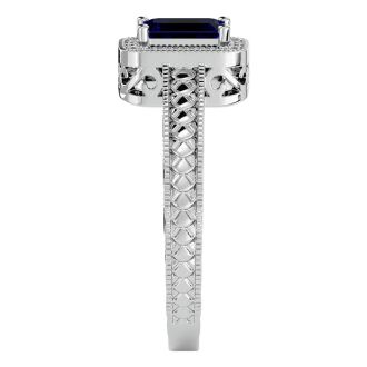 0.85 Carat Antique Style Sapphire and Diamond Ring in 10 Karat White Gold