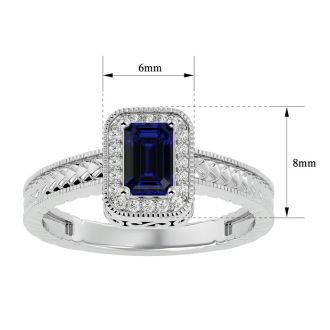 0.85 Carat Antique Style Sapphire and Diamond Ring in 10 Karat White Gold