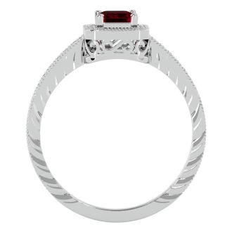 0.85 Carat Antique Style Ruby and Diamond Ring in 10 Karat White Gold