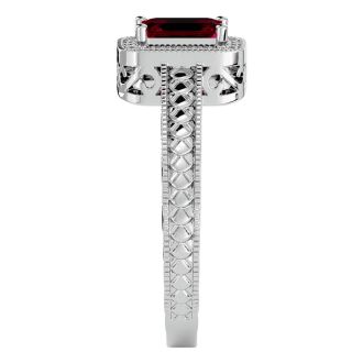 0.85 Carat Antique Style Ruby and Diamond Ring in 10 Karat White Gold