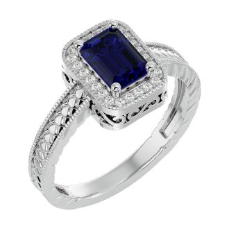 1.12 Carat Antique Style Sapphire and Diamond Ring in 10 Karat White Gold