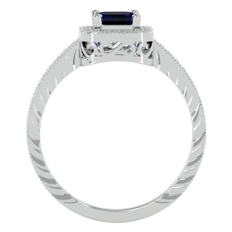 1.12 Carat Antique Style Sapphire and Diamond Ring in 10 Karat White Gold