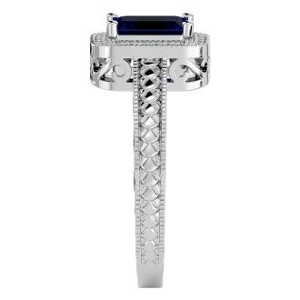 1.12 Carat Antique Style Sapphire and Diamond Ring in 10 Karat White Gold