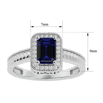 1.12 Carat Antique Style Sapphire and Diamond Ring in 10 Karat White Gold
