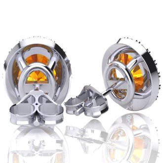 2 1/4 Carat Oval Shape Citrine and Halo Diamond Earrings In Sterling Silver