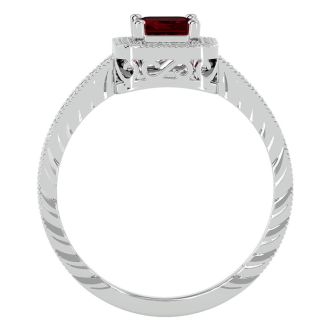 1.12 Carat Antique Style Ruby and Diamond Ring in 10 Karat White Gold