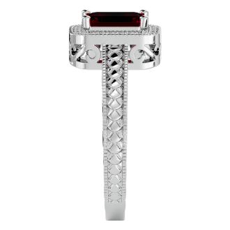 1.12 Carat Antique Style Ruby and Diamond Ring in 10 Karat White Gold