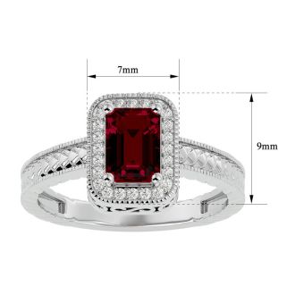 1.12 Carat Antique Style Ruby and Diamond Ring in 10 Karat White Gold