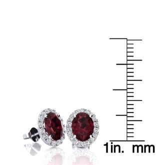2 1/4 Carat Oval Shape Garnet and Halo Diamond Earrings In Sterling Silver