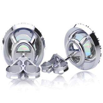 2 1/4 Carat Oval Shape Opal and Halo Diamond Earrings In Sterling Silver