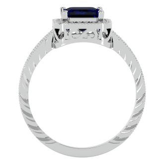 2 Carat Antique Style Sapphire and Diamond Ring in 14 Karat White Gold