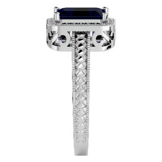 2 Carat Antique Style Sapphire and Diamond Ring in 14 Karat White Gold