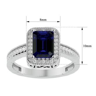 2 Carat Antique Style Sapphire and Diamond Ring in 14 Karat White Gold