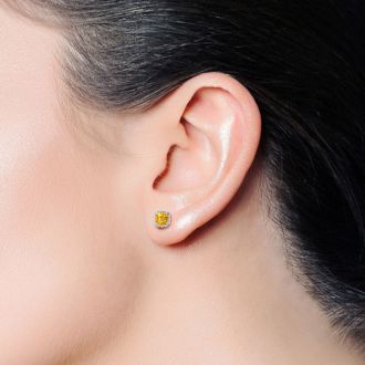 2 Carat Cushion Cut Citrine and Diamond Earrings In Sterling Silver