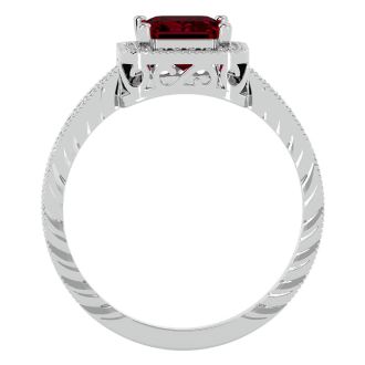 2 Carat Antique Style Ruby and Diamond Ring in 14 Karat White Gold