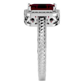 2 Carat Antique Style Ruby and Diamond Ring in 14 Karat White Gold