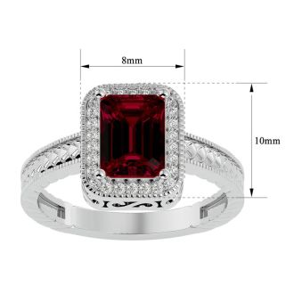 2 Carat Antique Style Ruby and Diamond Ring in 14 Karat White Gold