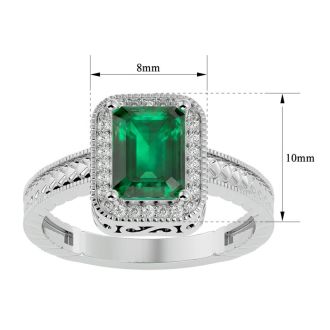2 Carat Antique Style Emerald and Diamond Ring in 14 Karat White Gold