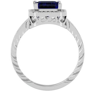 2 1/2 Carat Antique Style Sapphire and Diamond Ring in 14 Karat White Gold