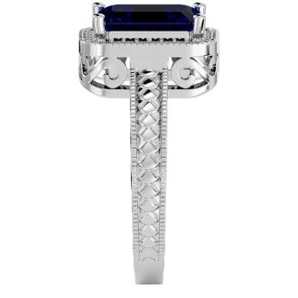 2 1/2 Carat Antique Style Sapphire and Diamond Ring in 14 Karat White Gold