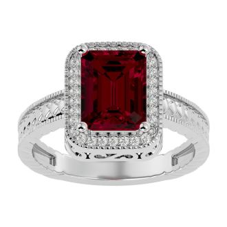 2 1/2 Carat Antique Style Ruby and Diamond Ring in 14 Karat White Gold