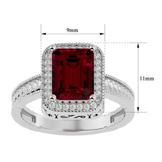 2 1/2 Carat Antique Style Ruby and Diamond Ring in 14 Karat White Gold