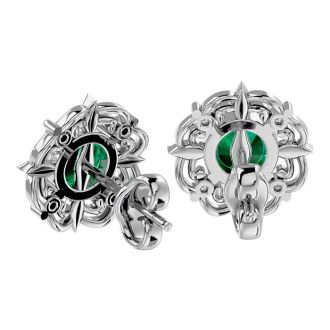 2 Carat Emerald and Diamond Antique Stud Earrings In Sterling Silver