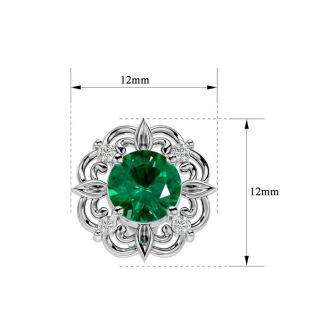 2 Carat Emerald and Diamond Antique Stud Earrings In Sterling Silver