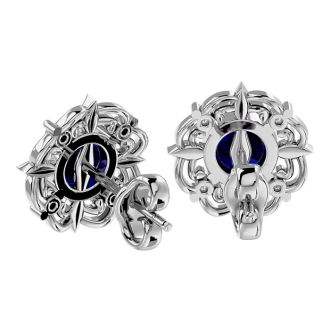 2 Carat Sapphire and Diamond Antique Stud Earrings In Sterling Silver