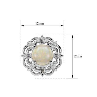 2 Carat Opal and Diamond Antique Stud Earrings In Sterling Silver