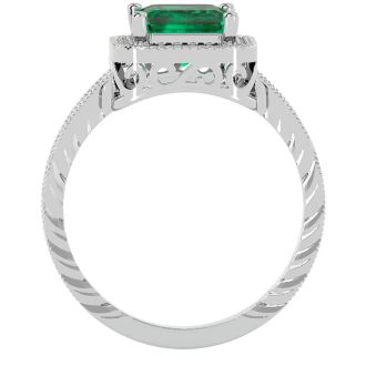 2 1/2 Carat Antique Style Emerald and Diamond Ring in 14 Karat White Gold