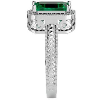 2 1/2 Carat Antique Style Emerald and Diamond Ring in 14 Karat White Gold
