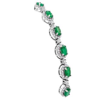 4 Carat Emerald and Diamond Bolo Bracelet In 14 Karat White Gold, Adjustable 6-9 Inches